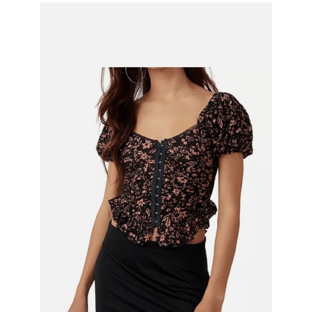 Free People‎ Oh Baby Floral Print Corset Lace Top Size XS